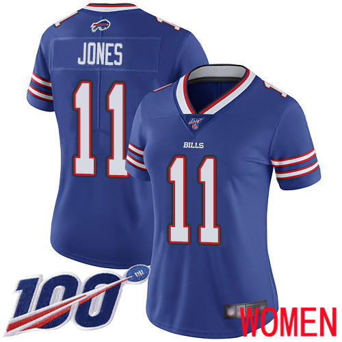 Women Buffalo Bills #11 Zay Jones Royal Blue Team Color Vapor Untouchable Limited Player 100th Season NFL Jersey